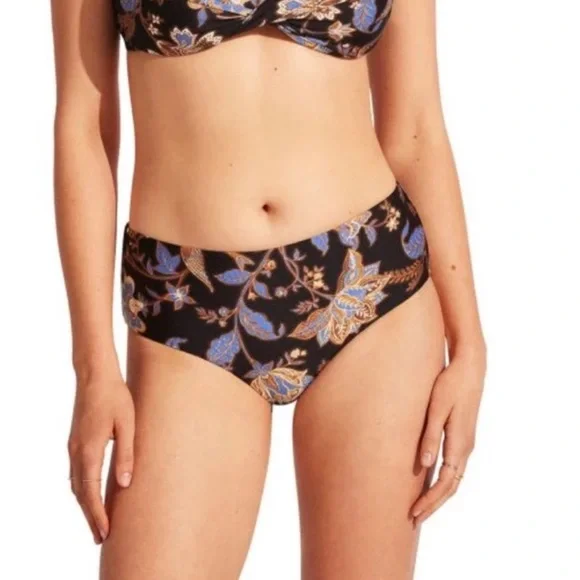 Seafolly - New with all Tags - Silk Road Wide Side Retro Bikini Bottoms sz US 12 - Picture 4 of 13